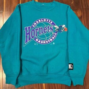 Vintage 90s Starter Charlotte Hornets Crewneck Sweatshirt Teal
